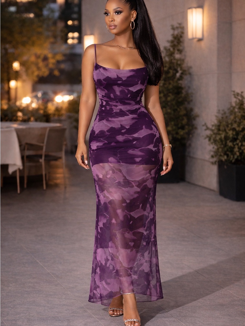 Sheer Spaghetti-Strap Maxi Dress